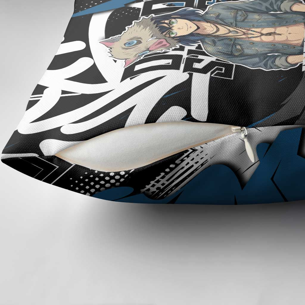 Hashibira Inosuke Demon Slayer Pillow Cover Blue & Black Graffiti Anime