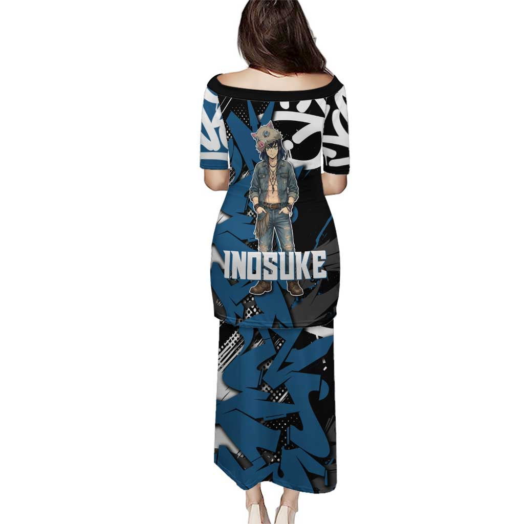 Hashibira Inosuke Demon Slayer Puletasi Blue & Black Graffiti Anime