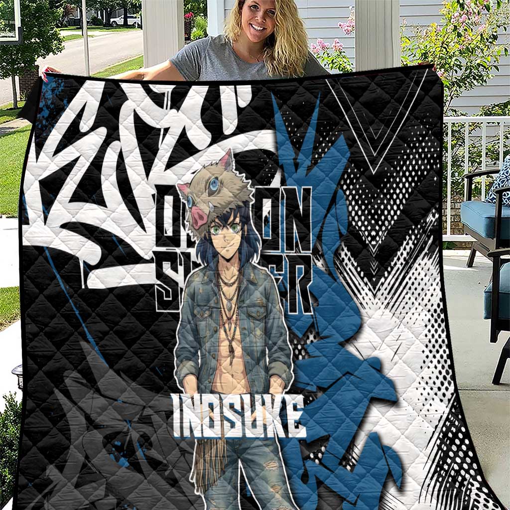 Hashibira Inosuke Demon Slayer Quilt Blue & Black Graffiti Anime