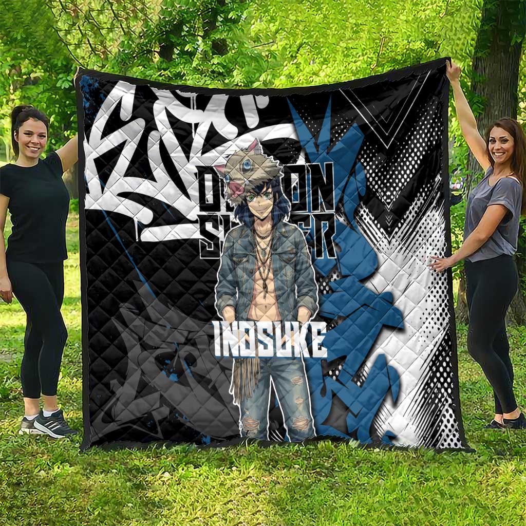 Hashibira Inosuke Demon Slayer Quilt Blue & Black Graffiti Anime