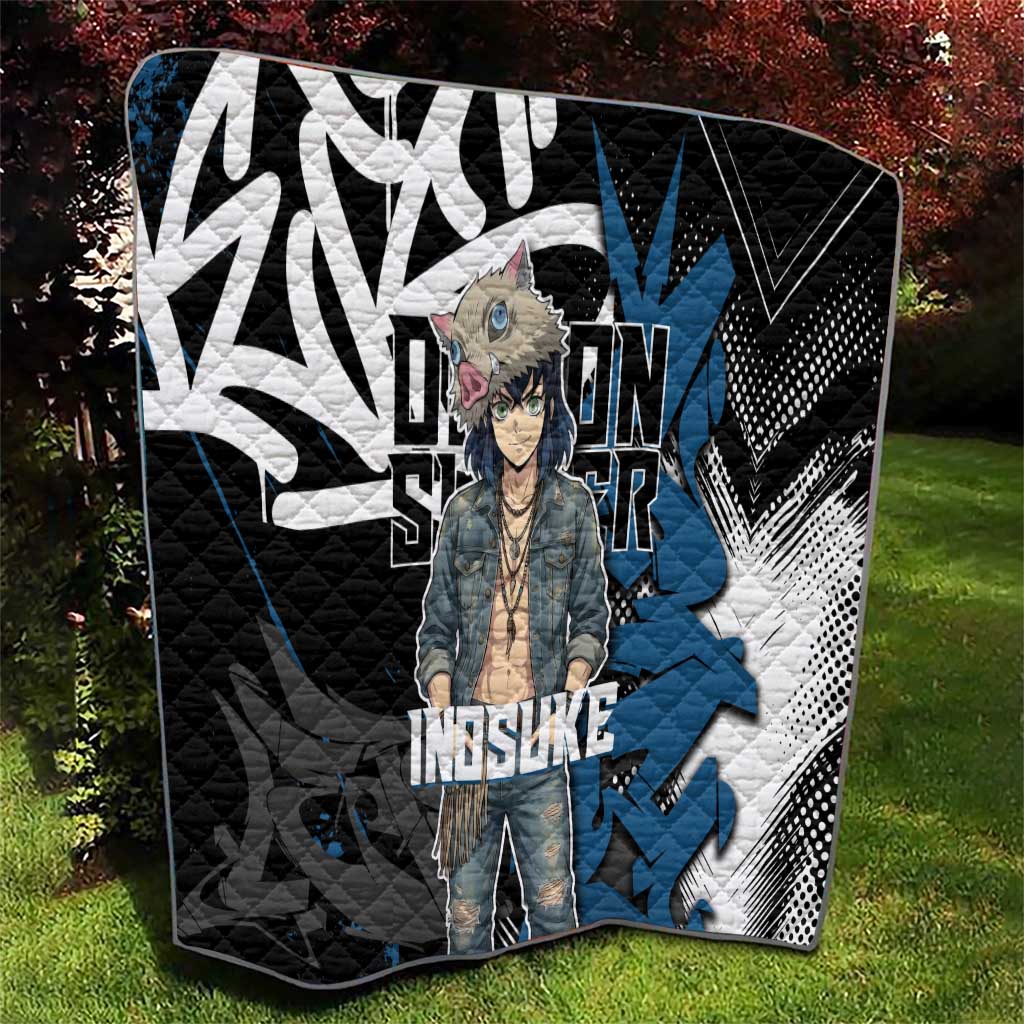 Hashibira Inosuke Demon Slayer Quilt Blue & Black Graffiti Anime