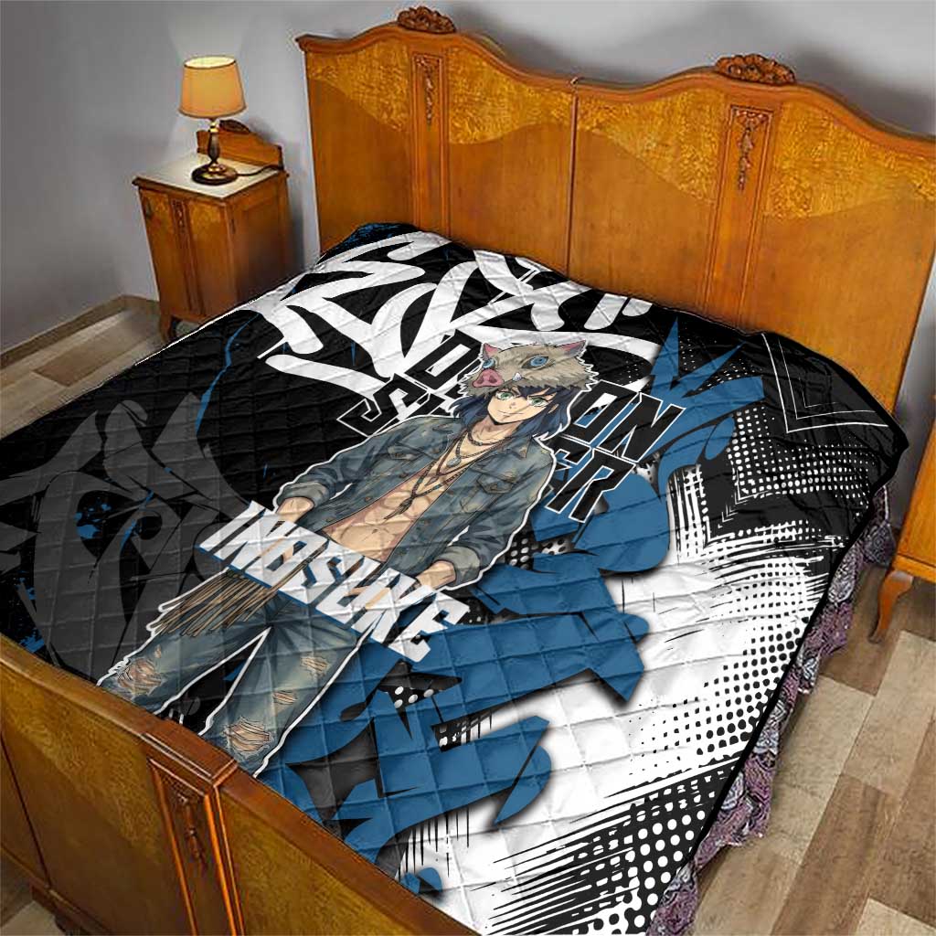 Hashibira Inosuke Demon Slayer Quilt Blue & Black Graffiti Anime