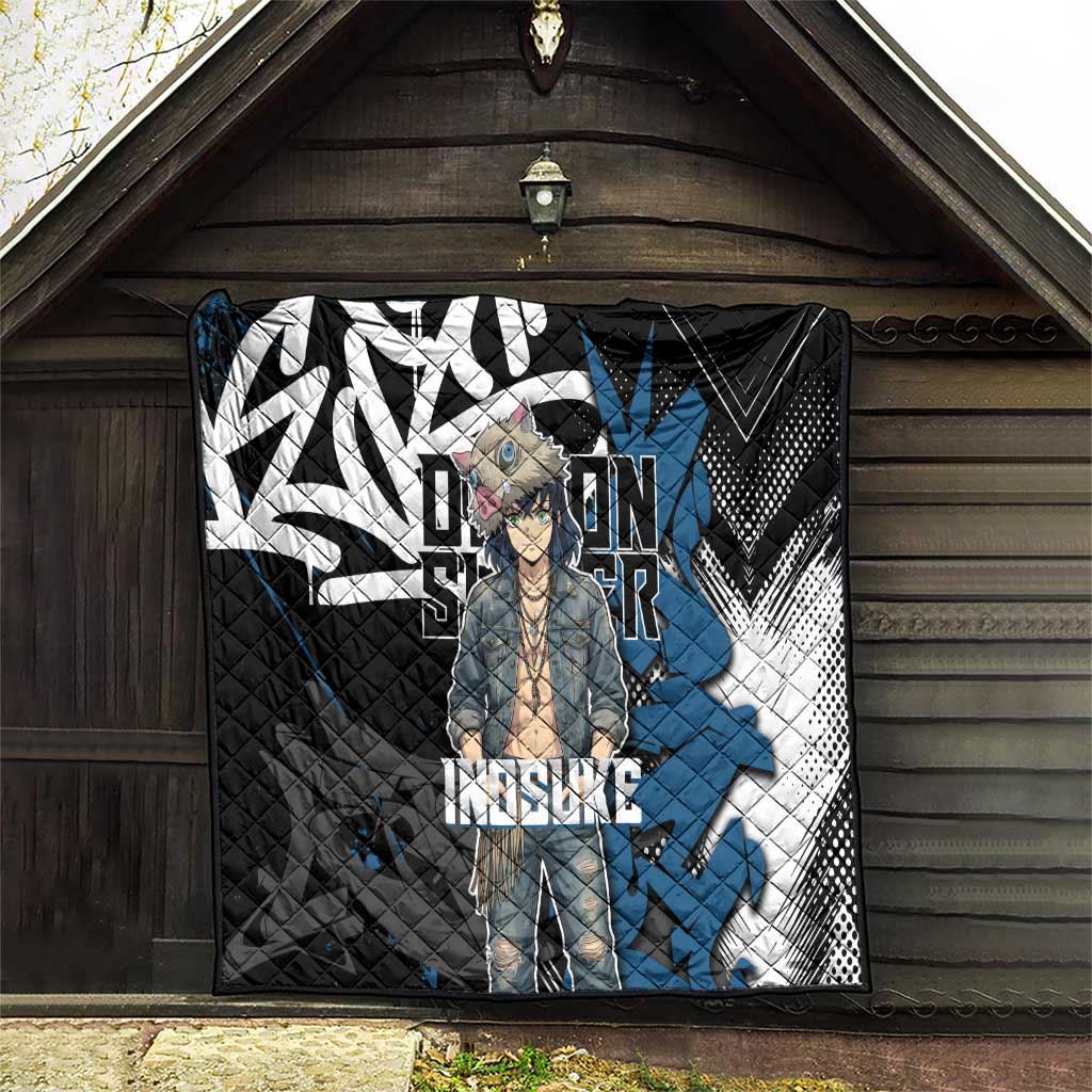 Hashibira Inosuke Demon Slayer Quilt Blue & Black Graffiti Anime