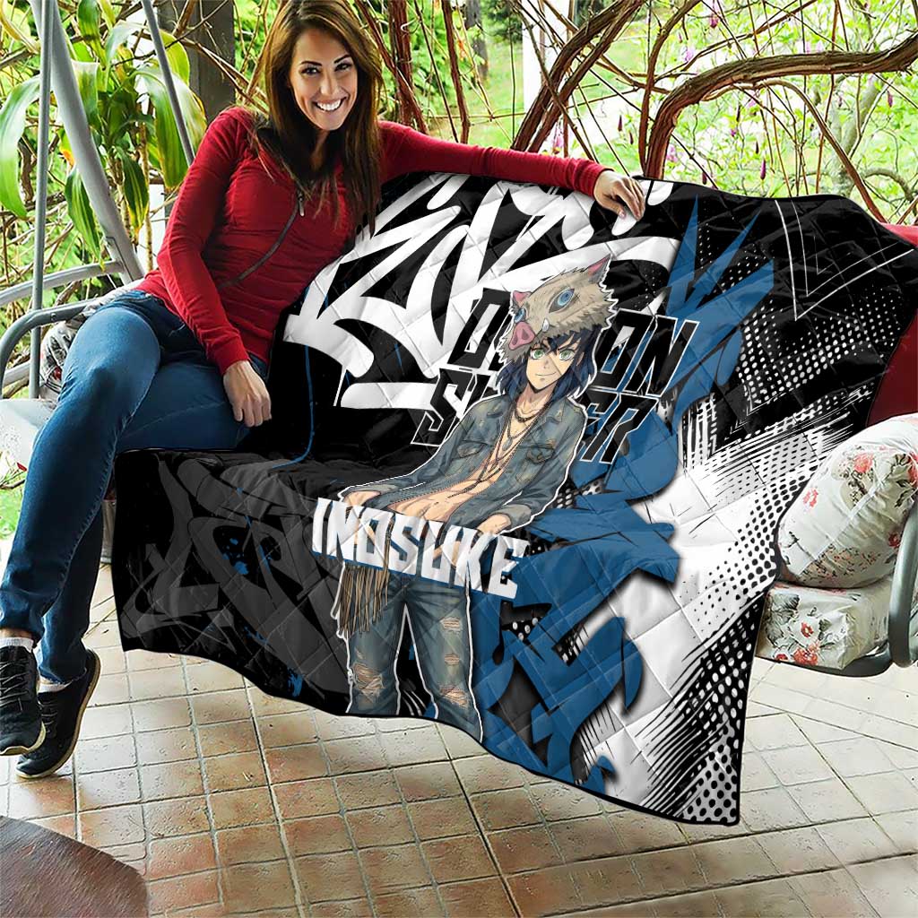 Hashibira Inosuke Demon Slayer Quilt Blue & Black Graffiti Anime
