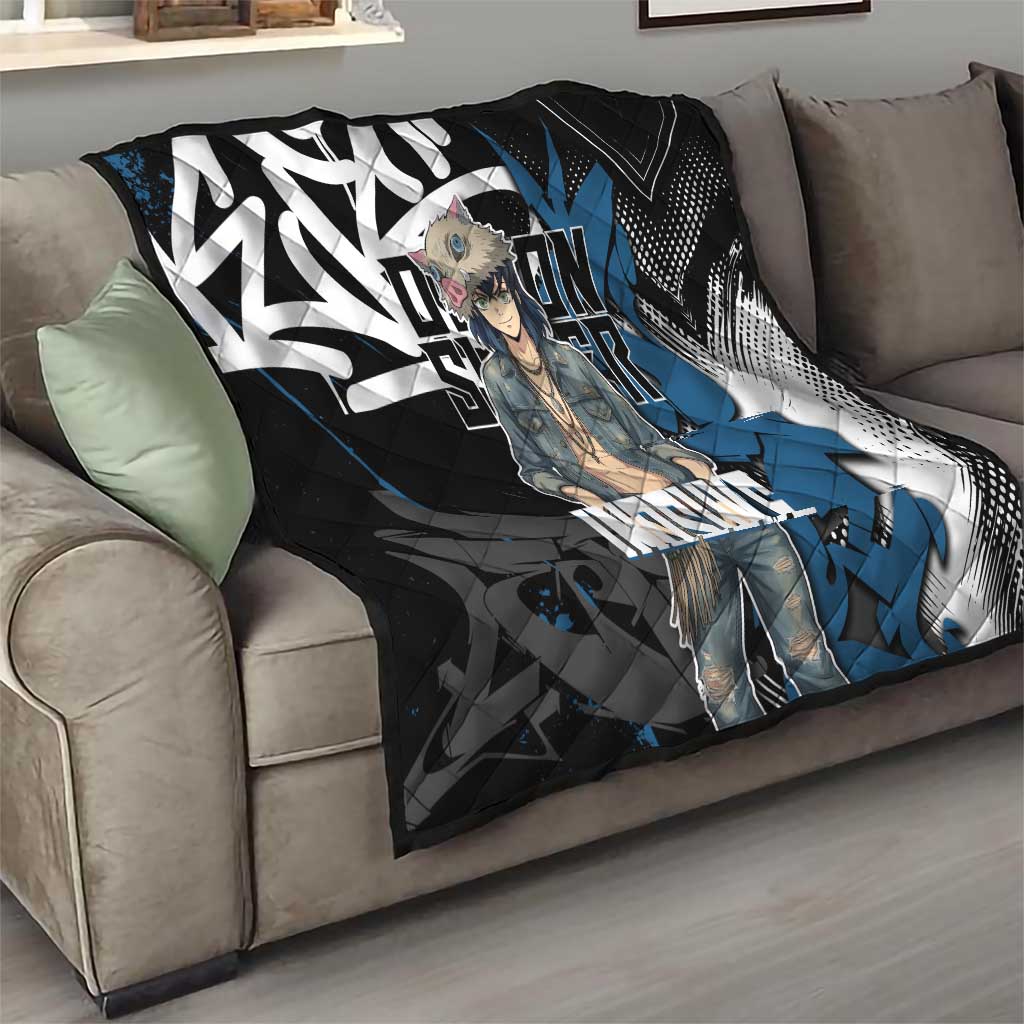 Hashibira Inosuke Demon Slayer Quilt Blue & Black Graffiti Anime