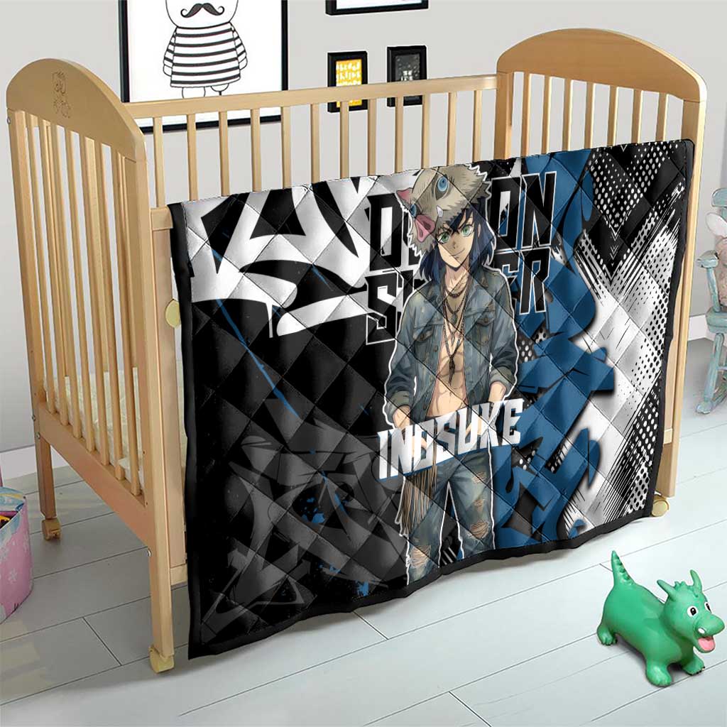 Hashibira Inosuke Demon Slayer Quilt Blue & Black Graffiti Anime