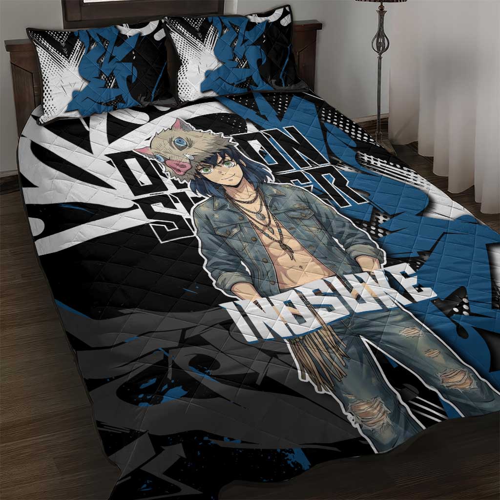 Hashibira Inosuke Demon Slayer Quilt Bed Set Blue & Black Graffiti Anime