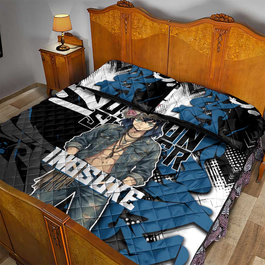 Hashibira Inosuke Demon Slayer Quilt Bed Set Blue & Black Graffiti Anime