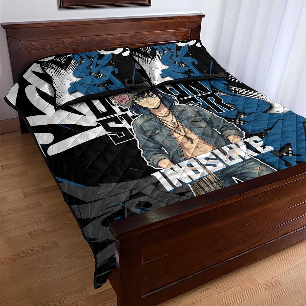 Hashibira Inosuke Demon Slayer Quilt Bed Set Blue & Black Graffiti Anime