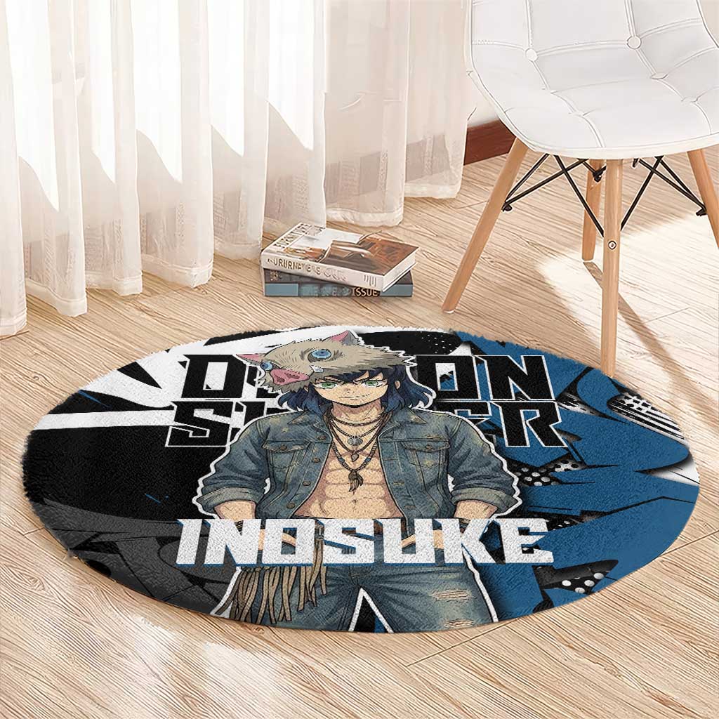 Hashibira Inosuke Demon Slayer Round Carpet Blue & Black Graffiti Anime