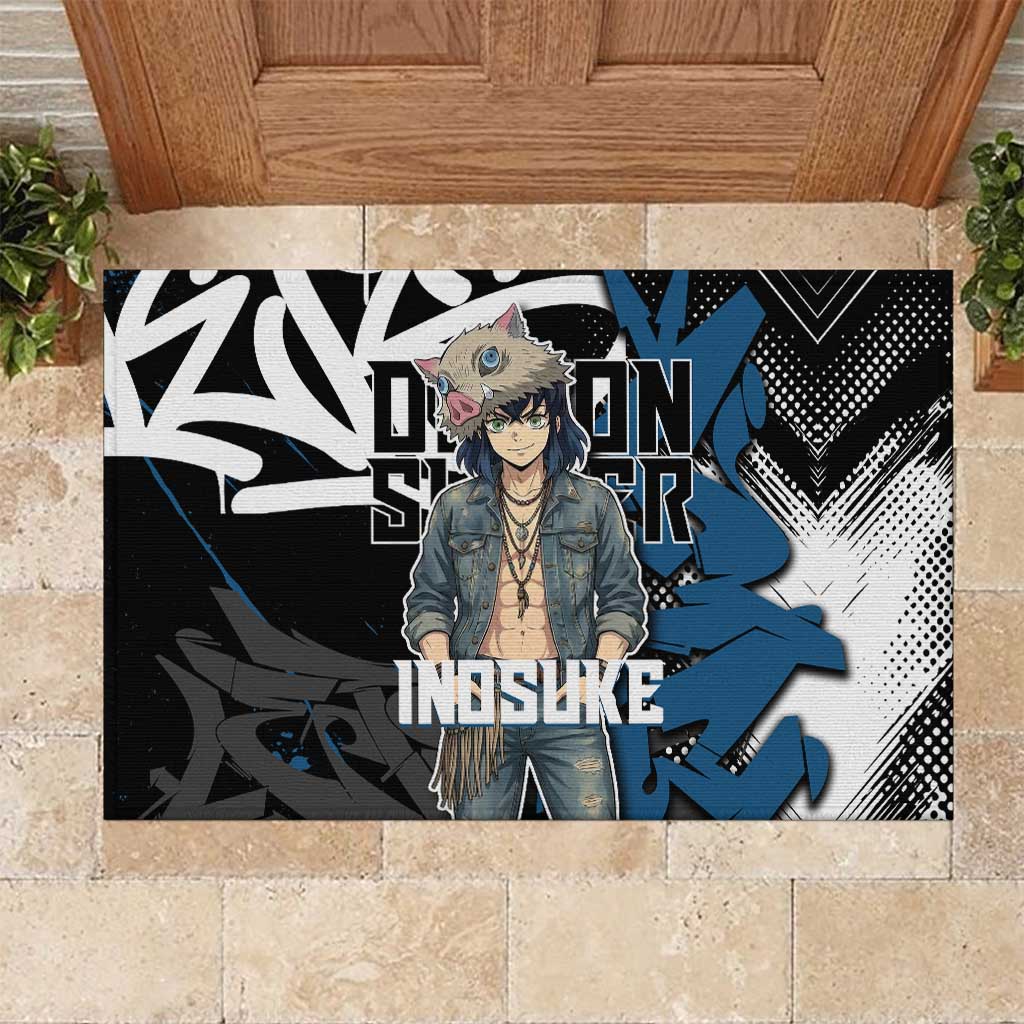 Hashibira Inosuke Demon Slayer Rubber Doormat Blue & Black Graffiti Anime