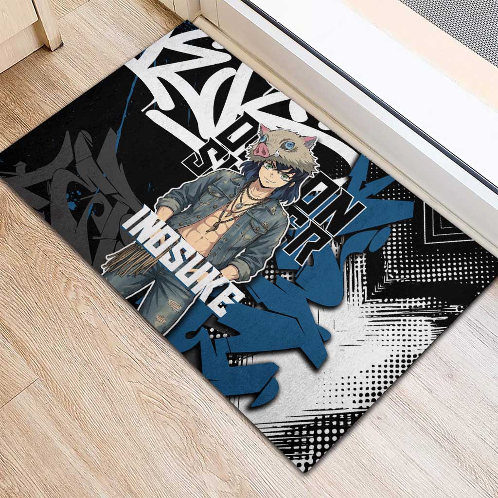 Hashibira Inosuke Demon Slayer Rubber Doormat Blue & Black Graffiti Anime