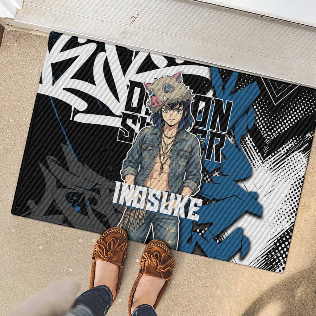 Hashibira Inosuke Demon Slayer Rubber Doormat Blue & Black Graffiti Anime