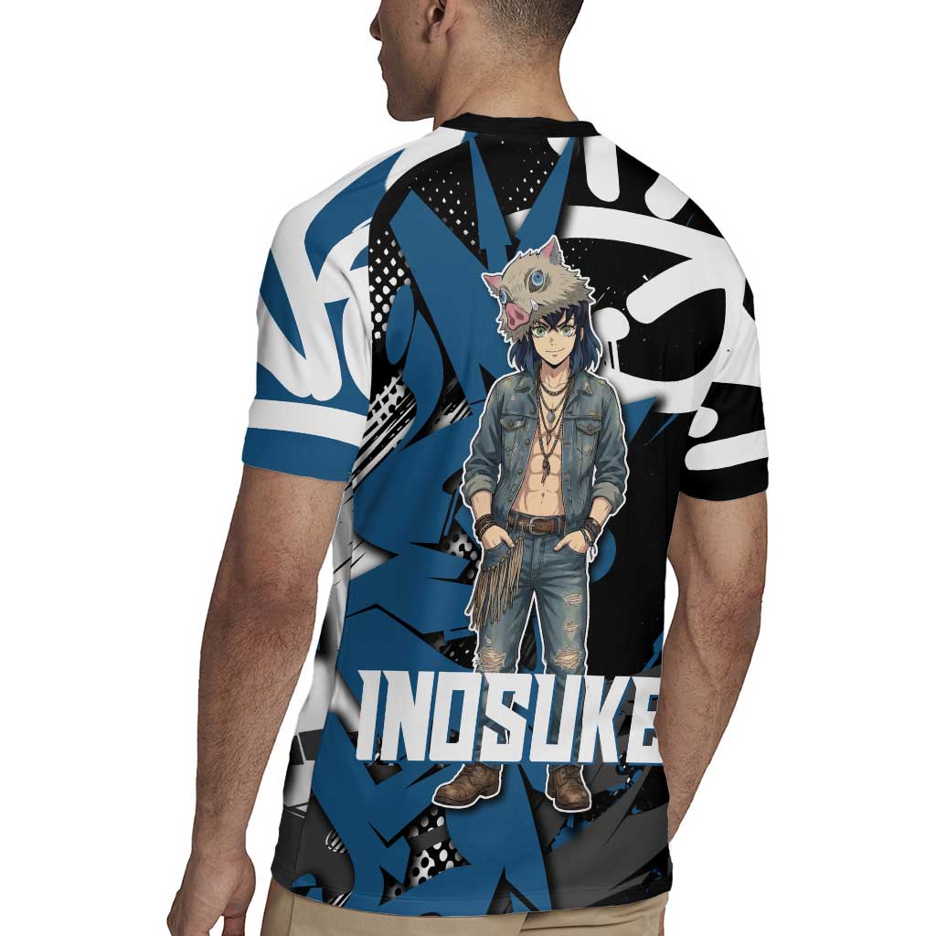 Hashibira Inosuke Demon Slayer Rugby Jersey Blue & Black Graffiti Anime