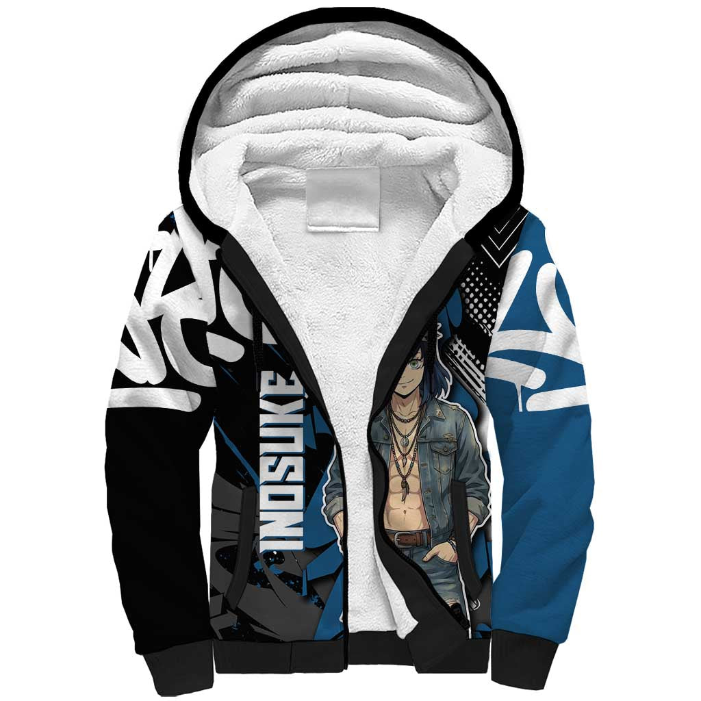 Hashibira Inosuke Demon Slayer Sherpa Hoodie Blue & Black Graffiti Anime