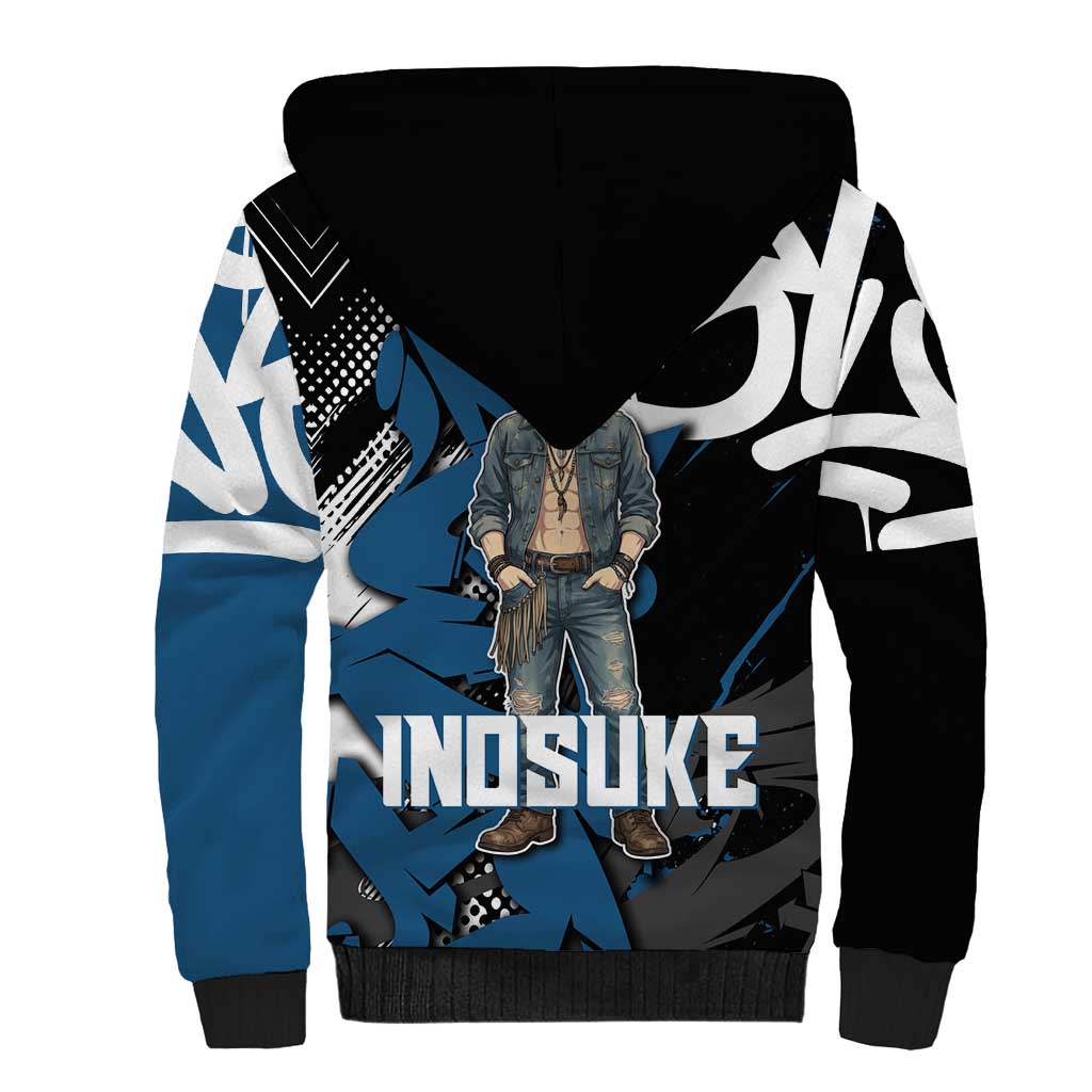 Hashibira Inosuke Demon Slayer Sherpa Hoodie Blue & Black Graffiti Anime