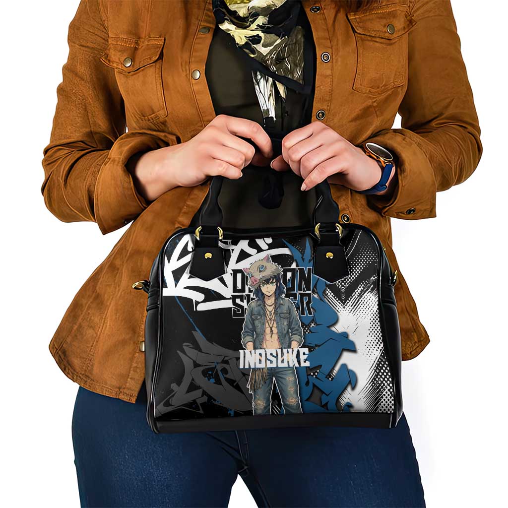 Hashibira Inosuke Demon Slayer Shoulder Handbag Blue & Black Graffiti Anime