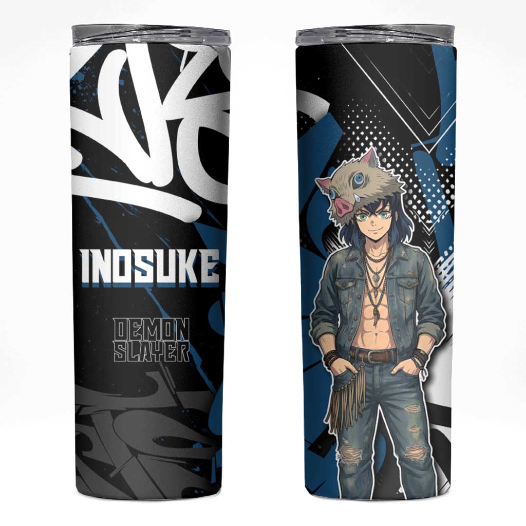 Hashibira Inosuke Demon Slayer Skinny Tumbler Blue & Black Graffiti Anime