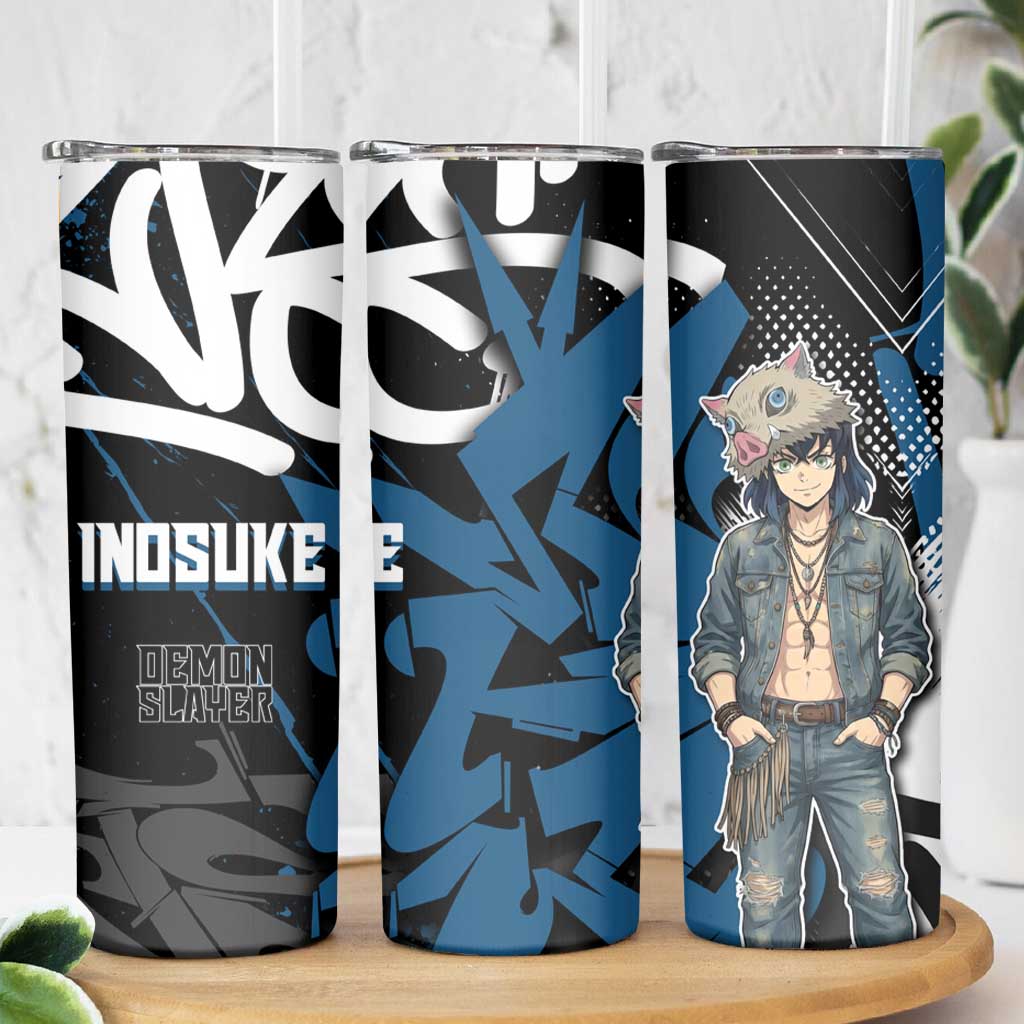 Hashibira Inosuke Demon Slayer Skinny Tumbler Blue & Black Graffiti Anime