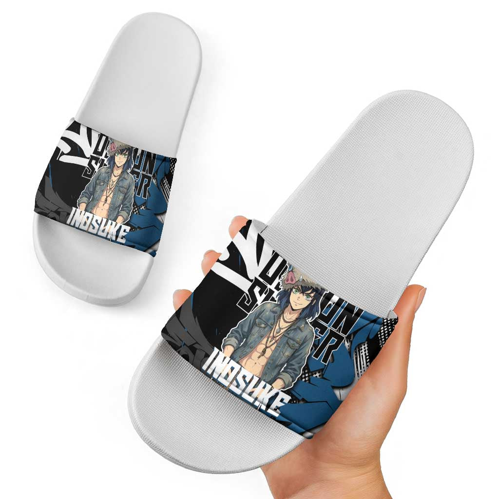 Hashibira Inosuke Demon Slayer Slide Sandals Blue & Black Graffiti Anime
