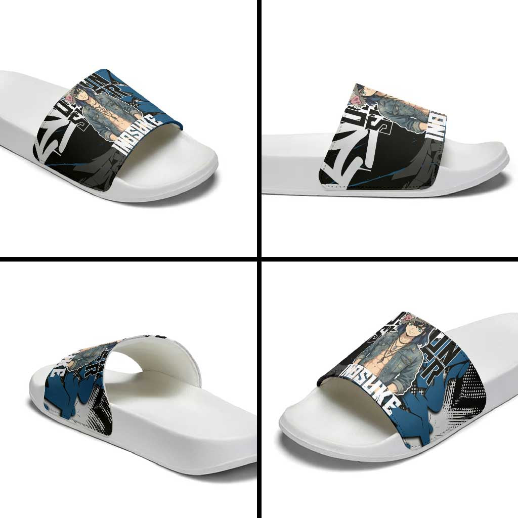 Hashibira Inosuke Demon Slayer Slide Sandals Blue & Black Graffiti Anime