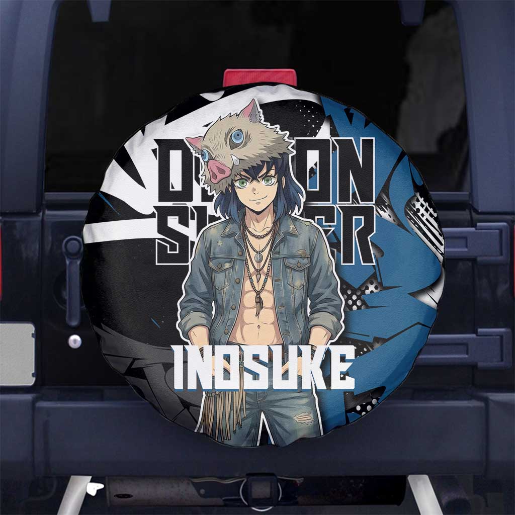 Hashibira Inosuke Demon Slayer Spare Tire Cover Blue & Black Graffiti Anime
