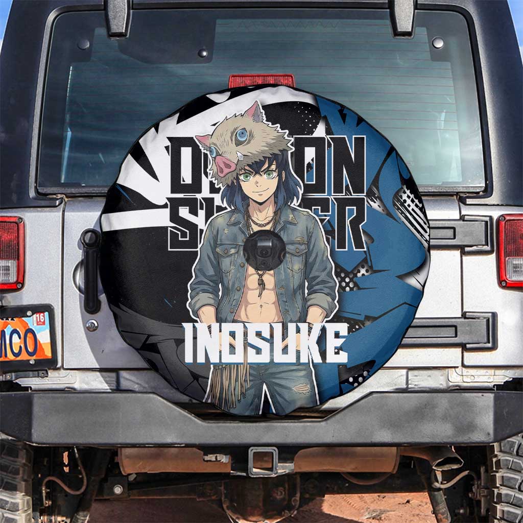 Hashibira Inosuke Demon Slayer Spare Tire Cover Blue & Black Graffiti Anime