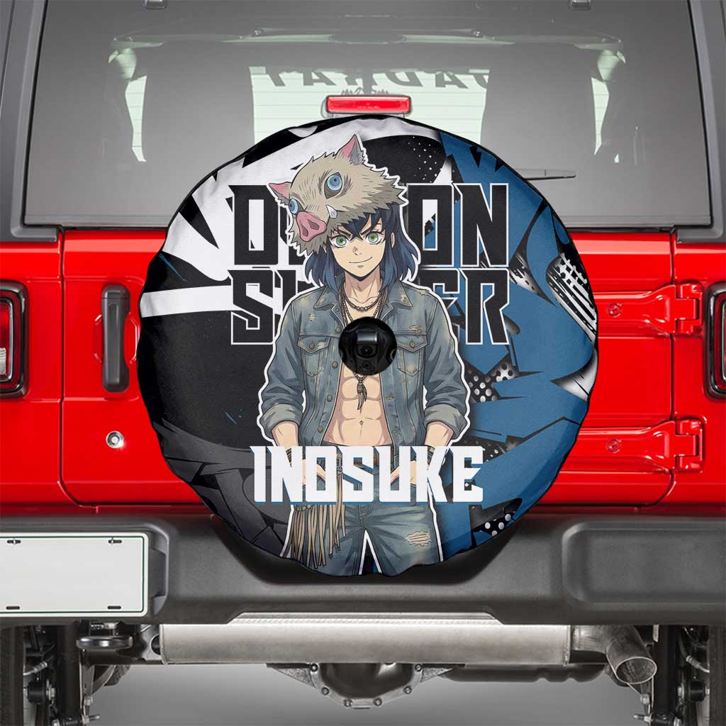 Hashibira Inosuke Demon Slayer Spare Tire Cover Blue & Black Graffiti Anime