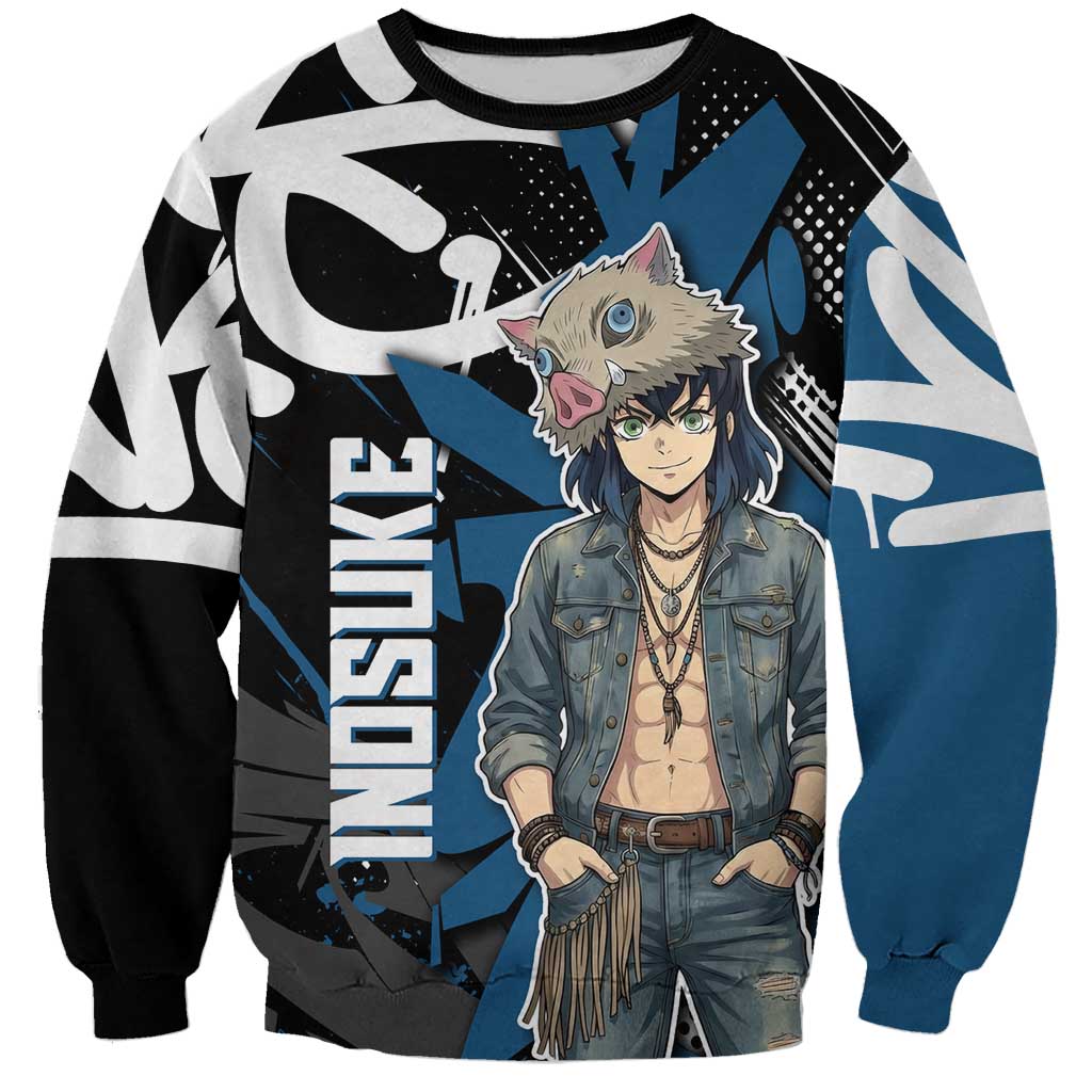 Hashibira Inosuke Demon Slayer Sweatshirt Blue & Black Graffiti Anime