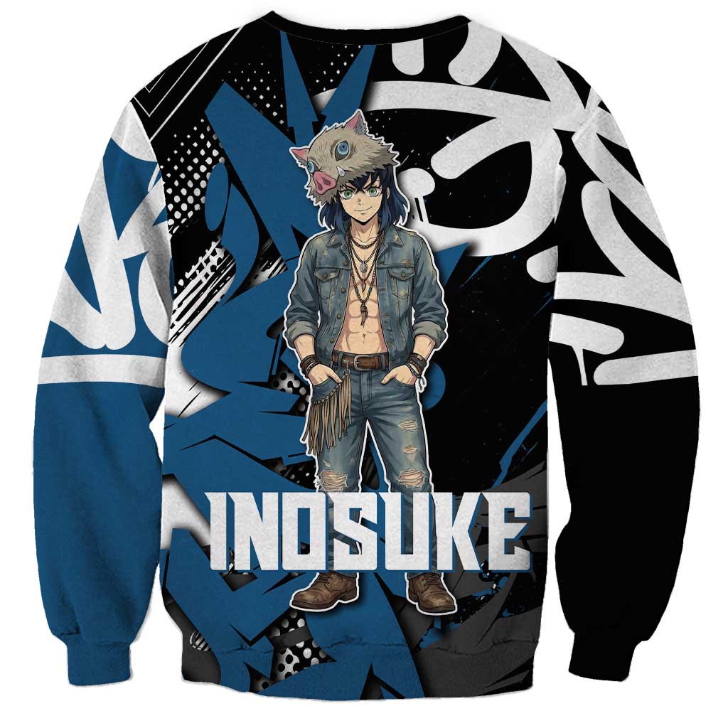 Hashibira Inosuke Demon Slayer Sweatshirt Blue & Black Graffiti Anime