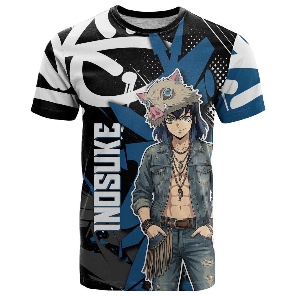 Hashibira Inosuke Demon Slayer T Shirt Blue & Black Graffiti Anime