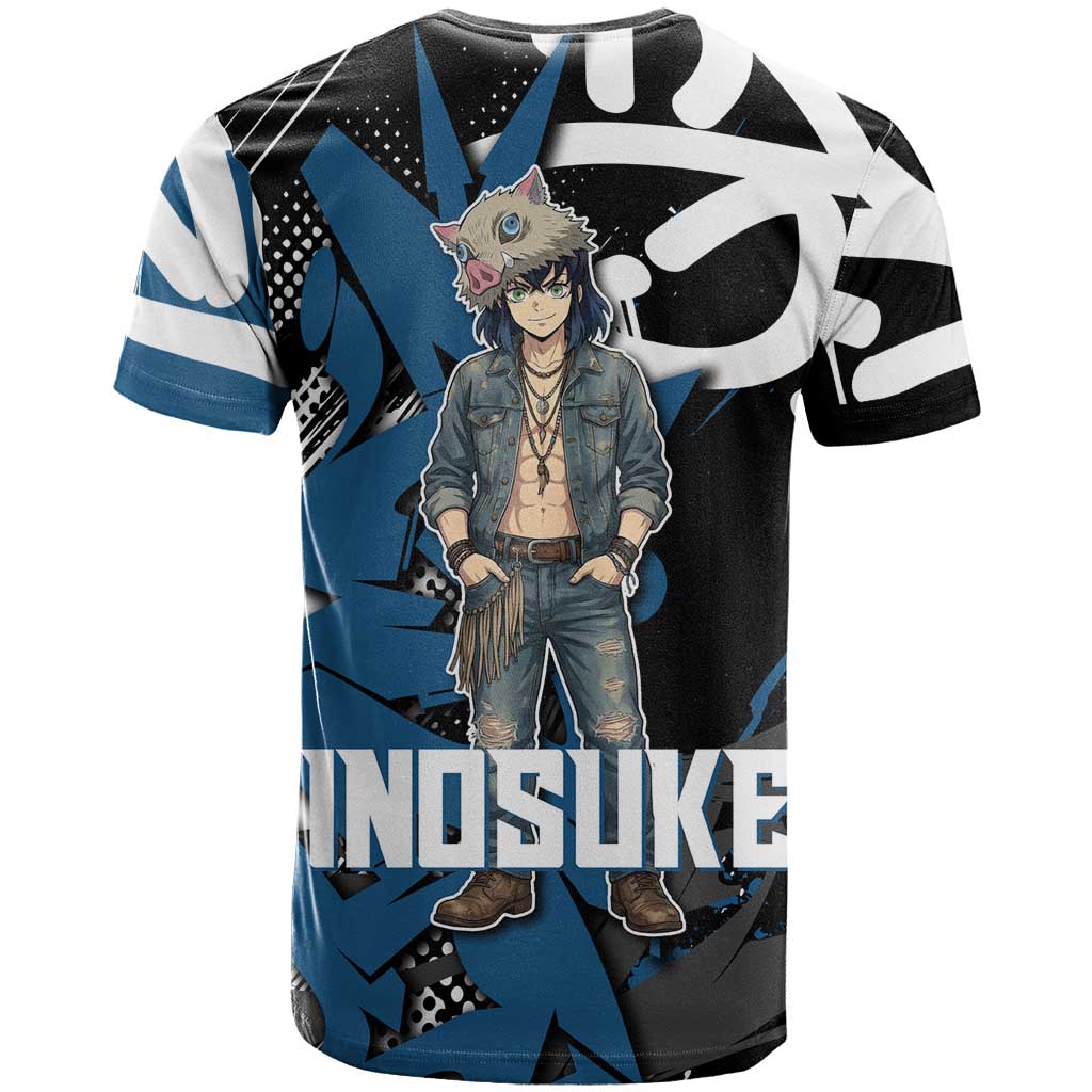 Hashibira Inosuke Demon Slayer T Shirt Blue & Black Graffiti Anime