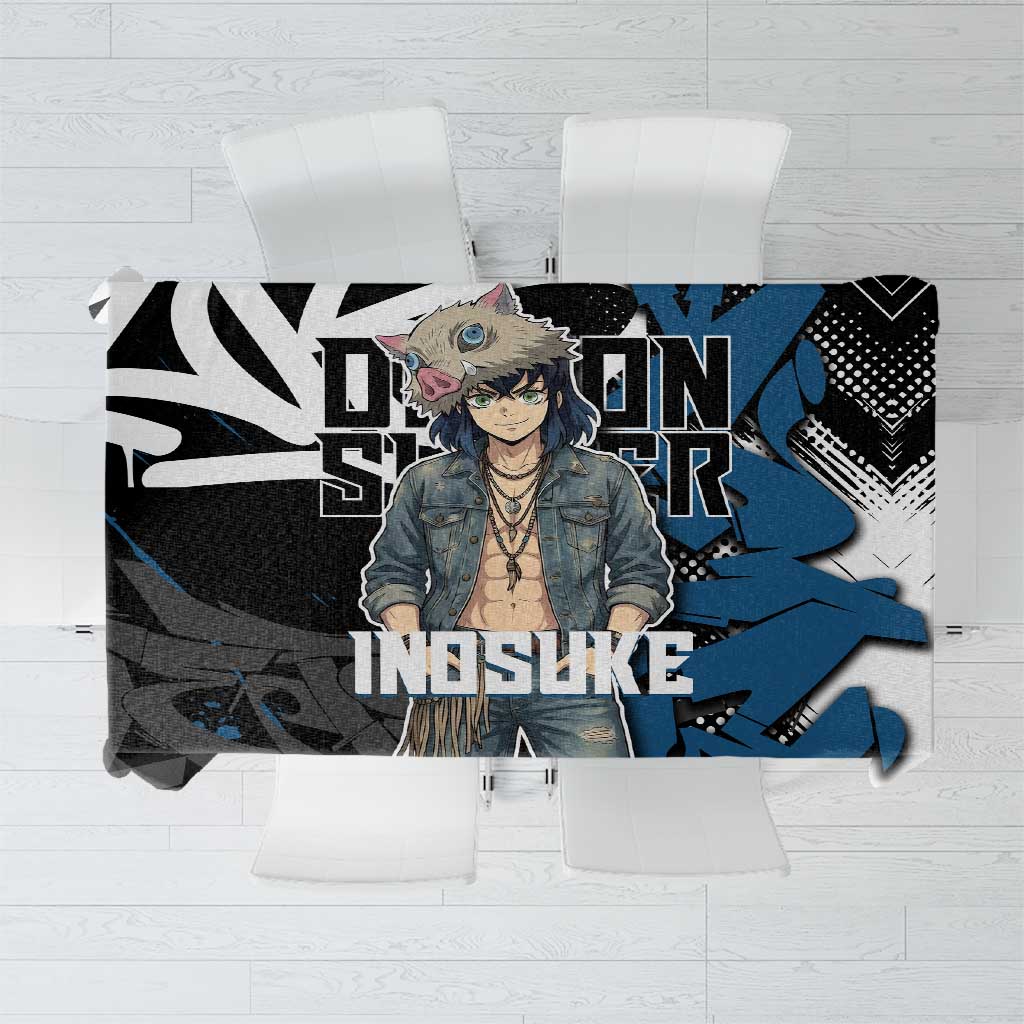 Hashibira Inosuke Demon Slayer Tablecloth Blue & Black Graffiti Anime