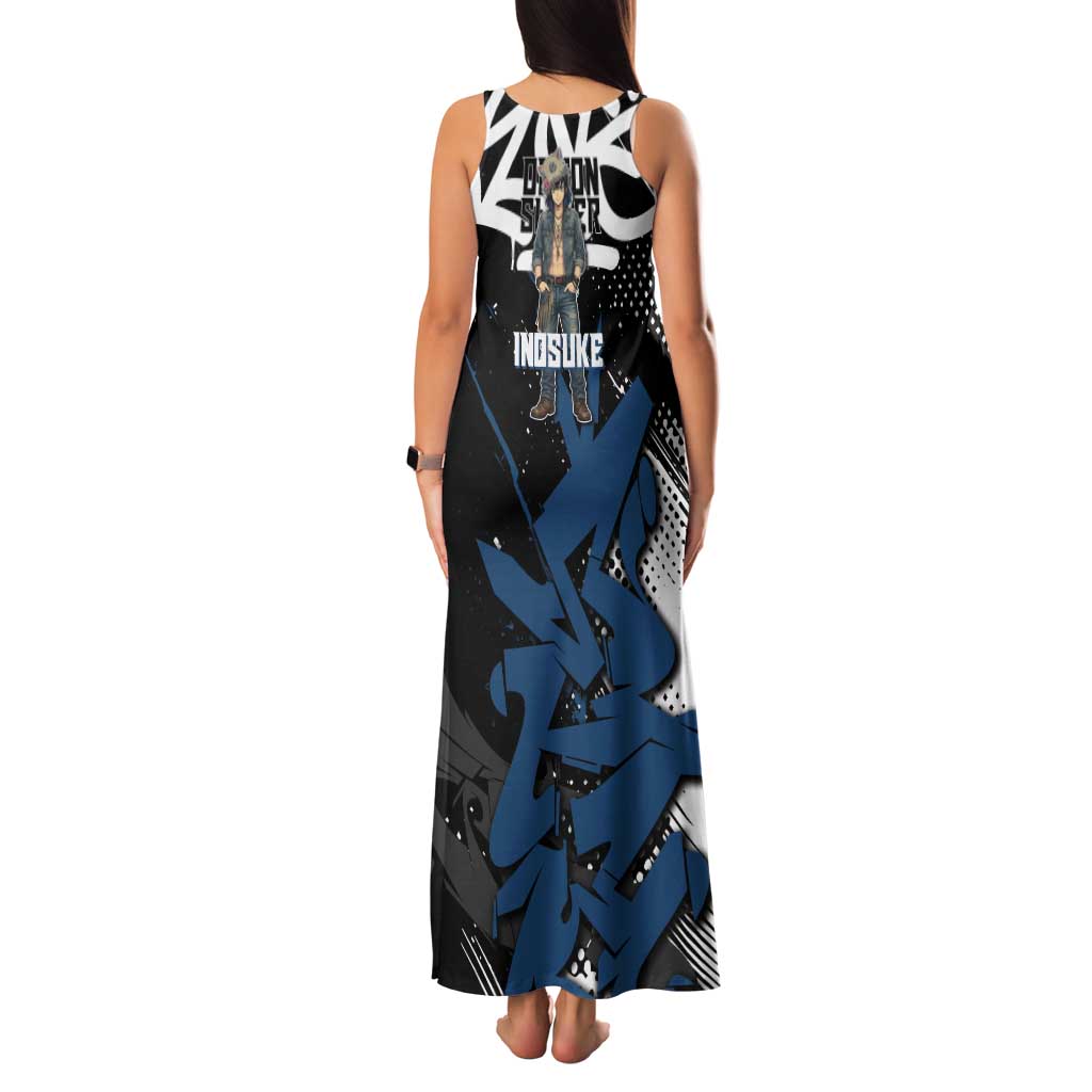 Hashibira Inosuke Demon Slayer Tank Maxi Dress Blue & Black Graffiti Anime
