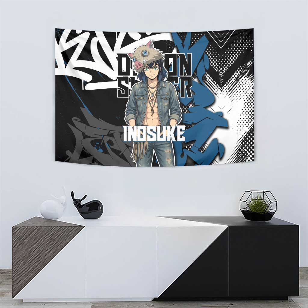 Hashibira Inosuke Demon Slayer Tapestry Blue & Black Graffiti Anime