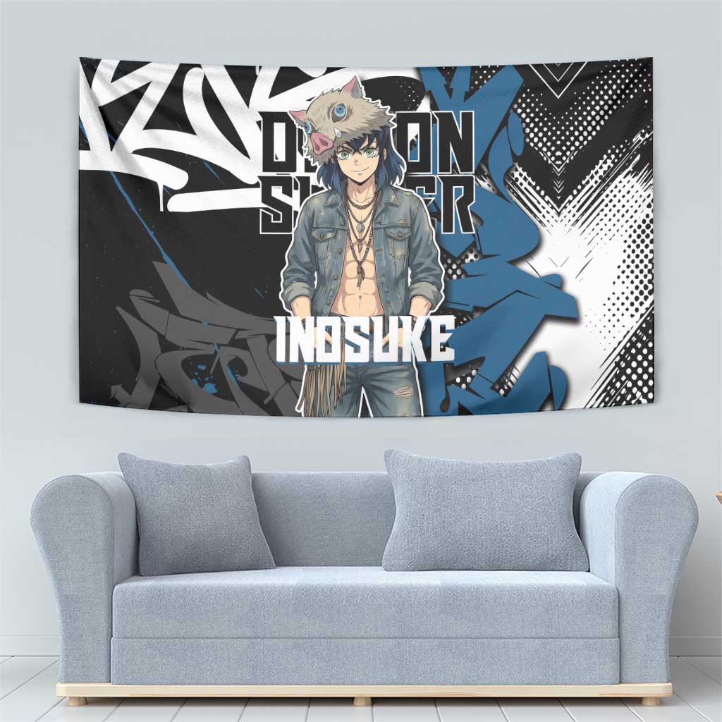 Hashibira Inosuke Demon Slayer Tapestry Blue & Black Graffiti Anime