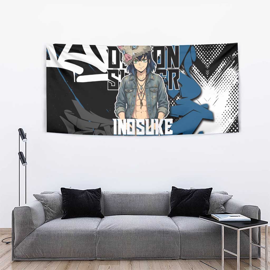 Hashibira Inosuke Demon Slayer Tapestry Blue & Black Graffiti Anime