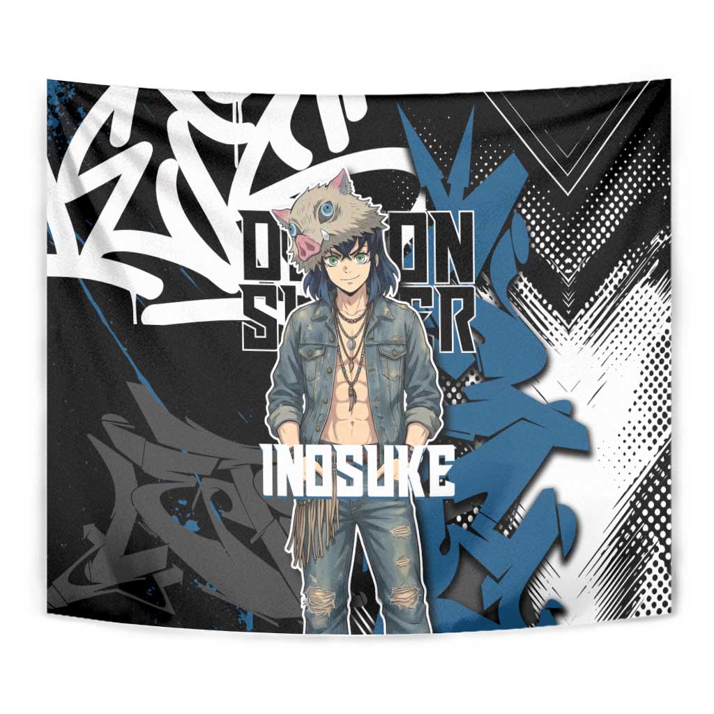 Hashibira Inosuke Demon Slayer Tapestry Blue & Black Graffiti Anime