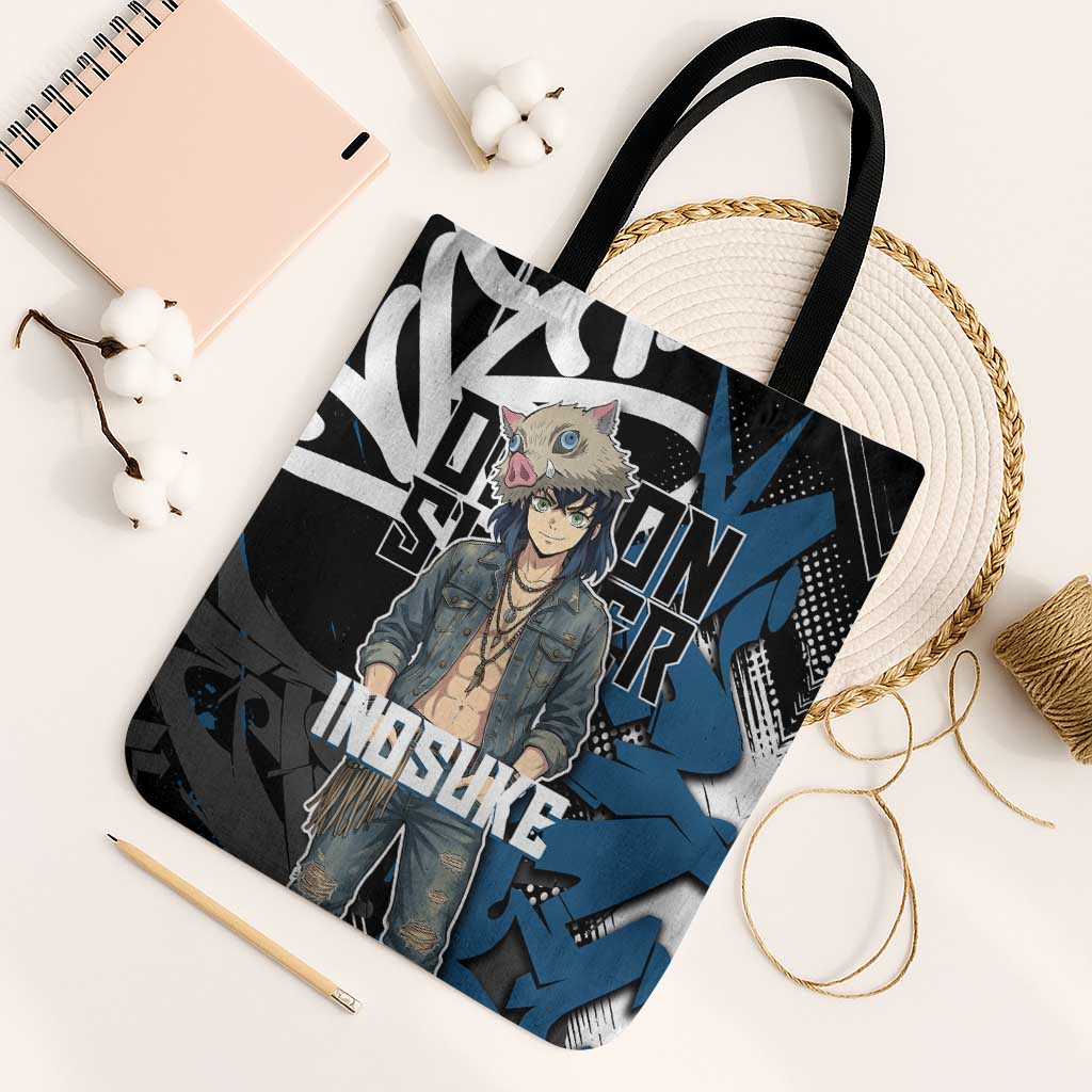 Hashibira Inosuke Demon Slayer Tote Bag Blue & Black Graffiti Anime