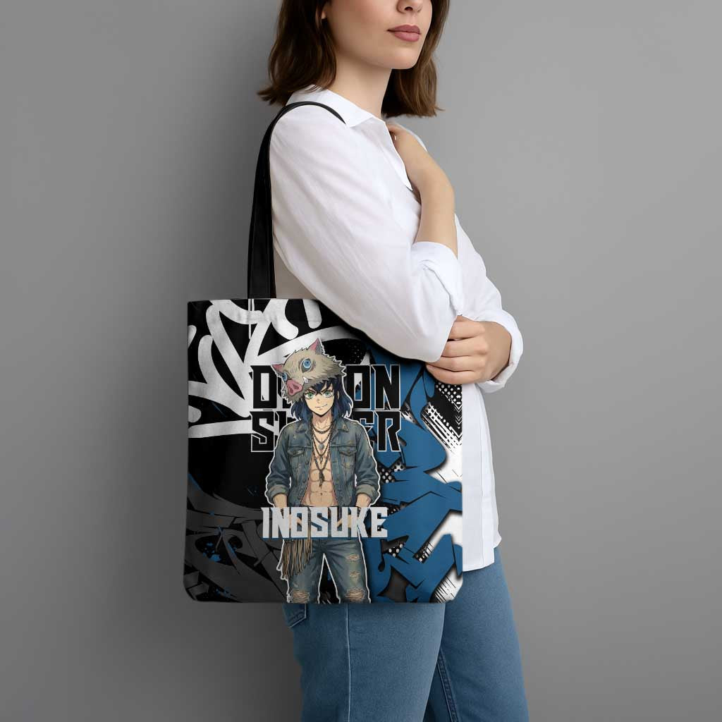 Hashibira Inosuke Demon Slayer Tote Bag Blue & Black Graffiti Anime