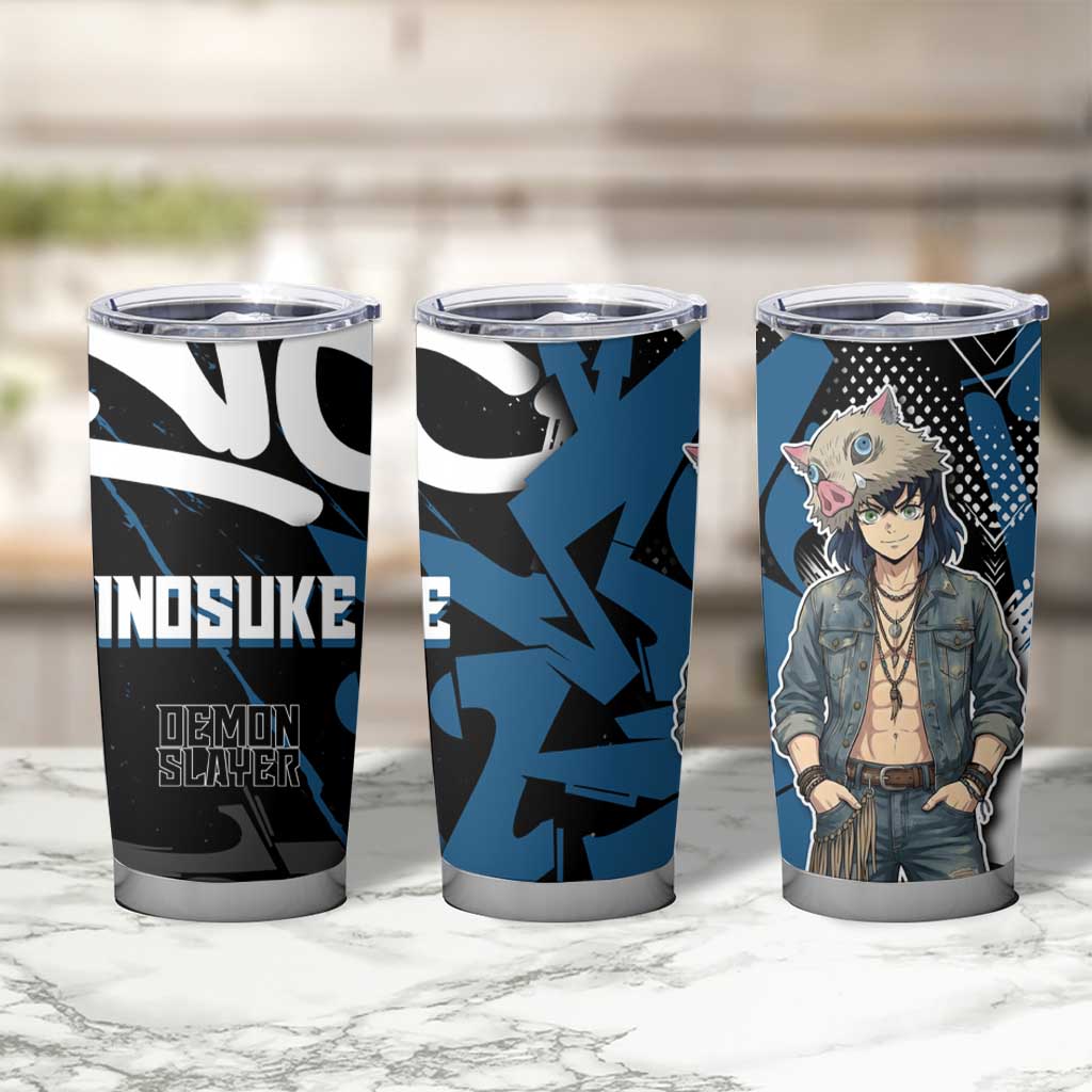 Hashibira Inosuke Demon Slayer Tumbler Cup Blue & Black Graffiti Anime