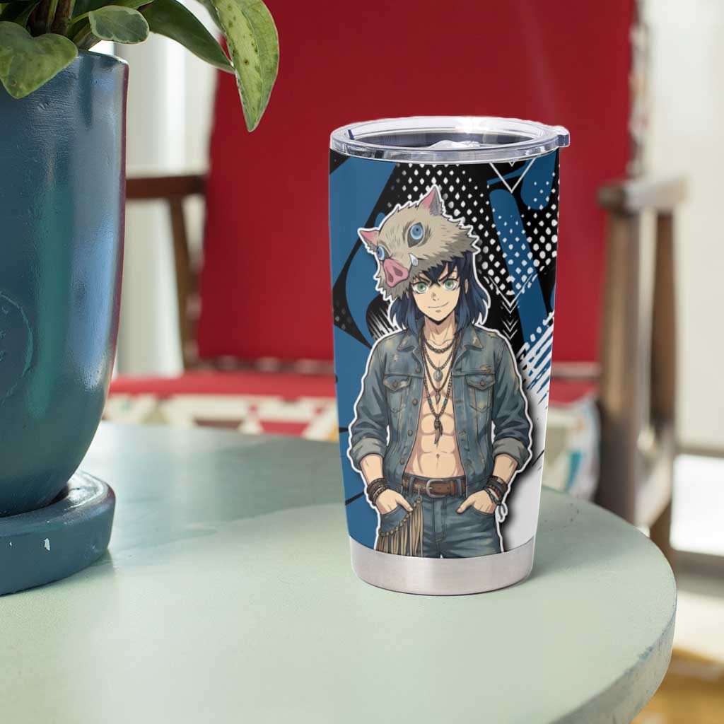 Hashibira Inosuke Demon Slayer Tumbler Cup Blue & Black Graffiti Anime