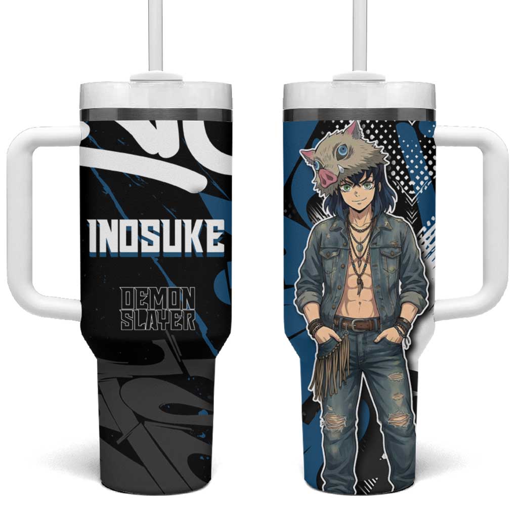 Hashibira Inosuke Demon Slayer Tumbler With Handle Blue & Black Graffiti Anime
