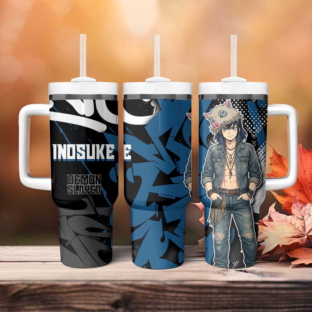 Hashibira Inosuke Demon Slayer Tumbler With Handle Blue & Black Graffiti Anime
