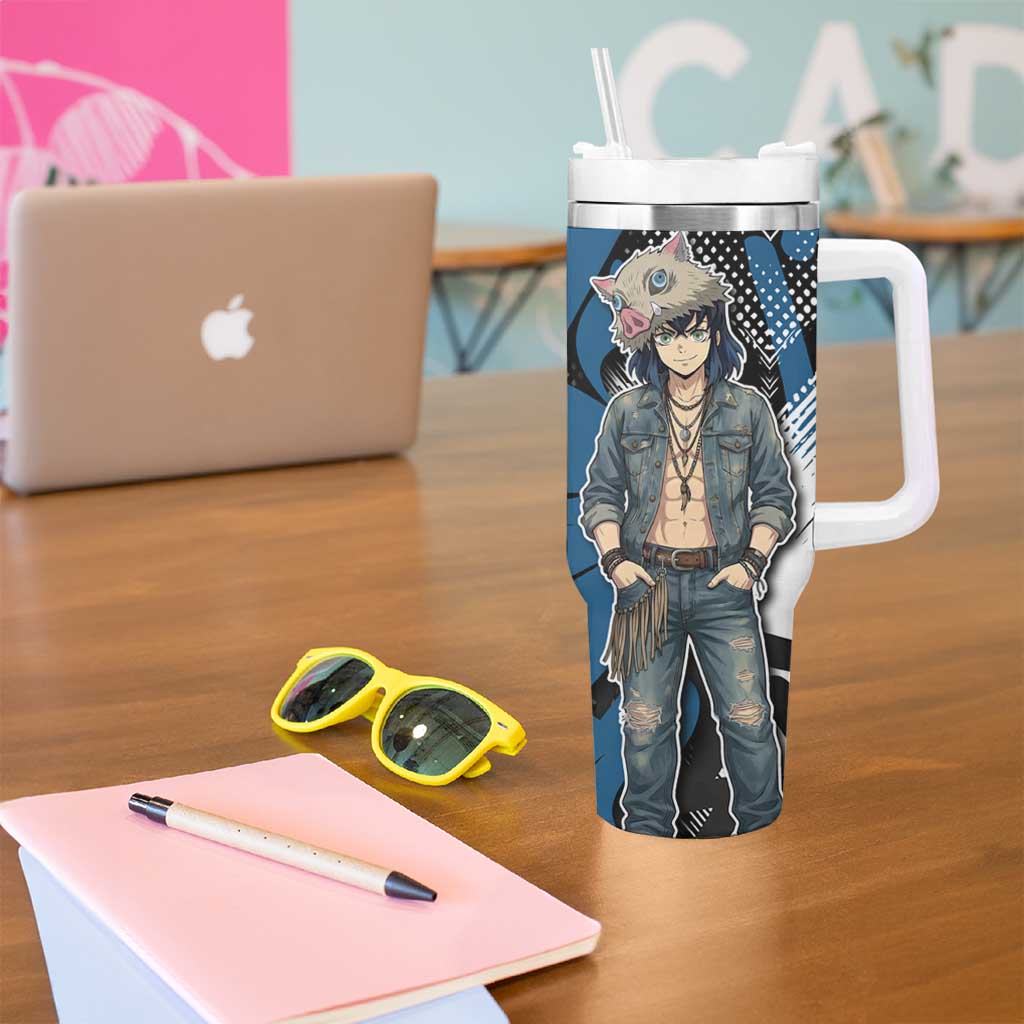 Hashibira Inosuke Demon Slayer Tumbler With Handle Blue & Black Graffiti Anime