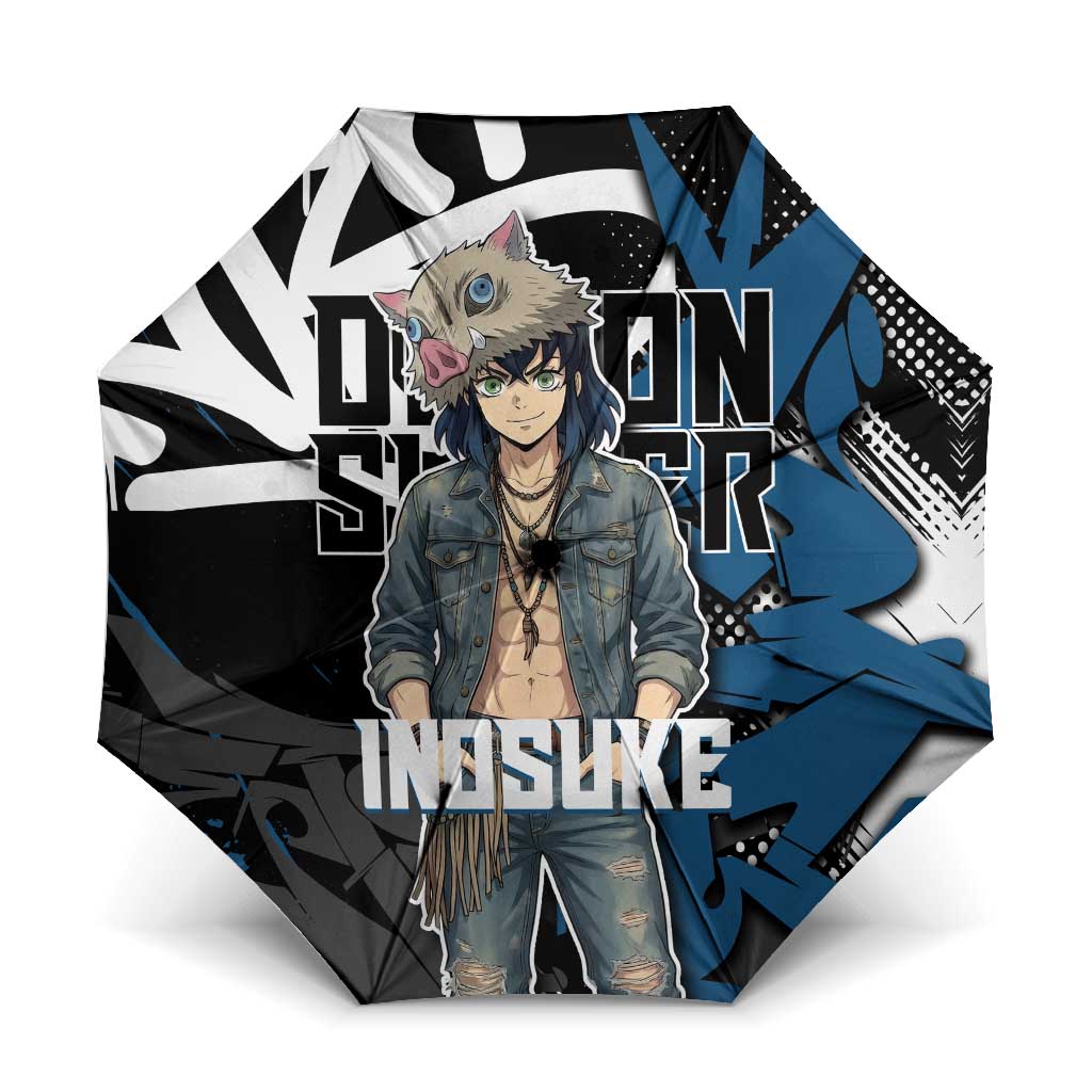 Hashibira Inosuke Demon Slayer Umbrella Blue & Black Graffiti Anime