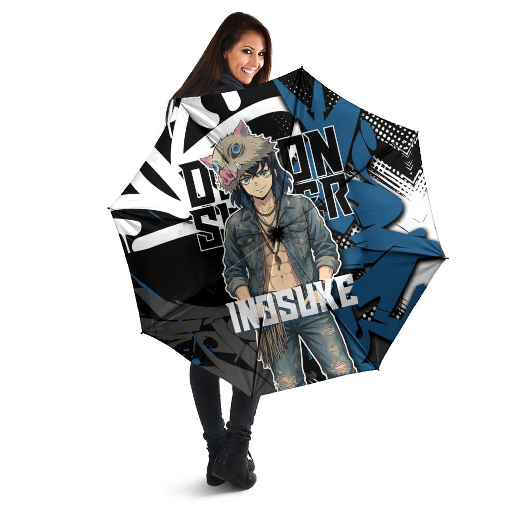 Hashibira Inosuke Demon Slayer Umbrella Blue & Black Graffiti Anime