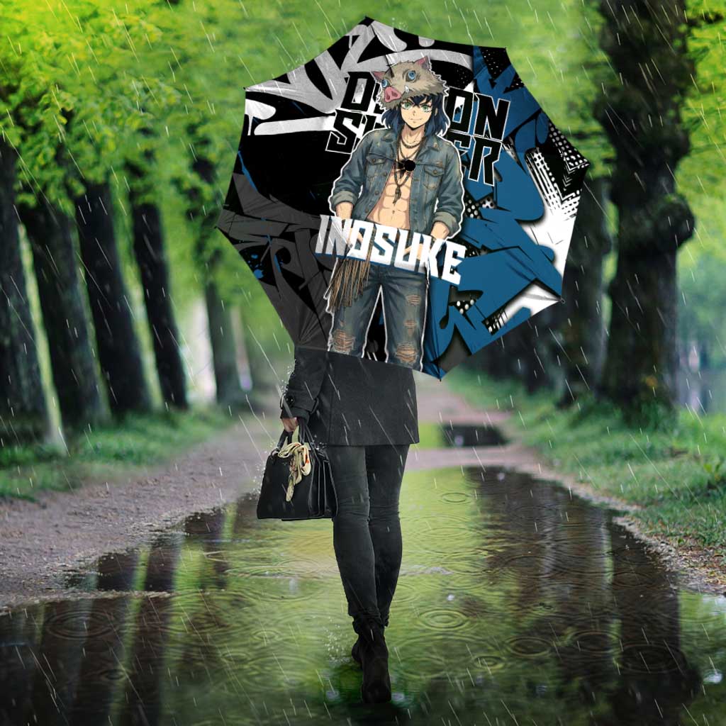 Hashibira Inosuke Demon Slayer Umbrella Blue & Black Graffiti Anime