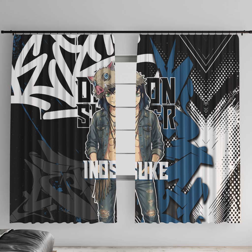 Hashibira Inosuke Demon Slayer Window Curtain Blue & Black Graffiti Anime