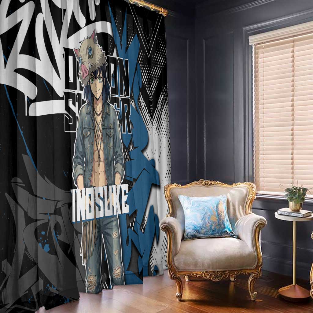Hashibira Inosuke Demon Slayer Window Curtain Blue & Black Graffiti Anime